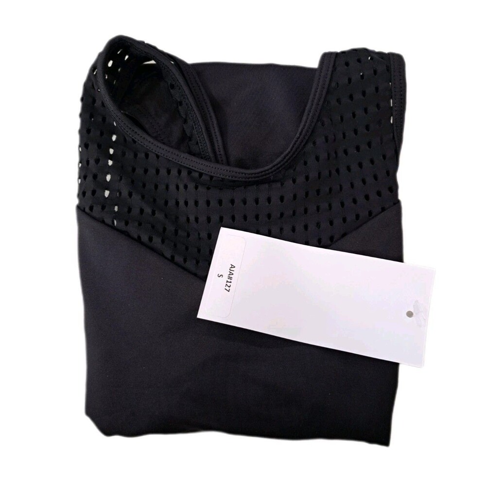 Aja VTG Strappy Crossback Belted Mesh Tank Leotard Black Women's AS Size S - Picture 16 of 16